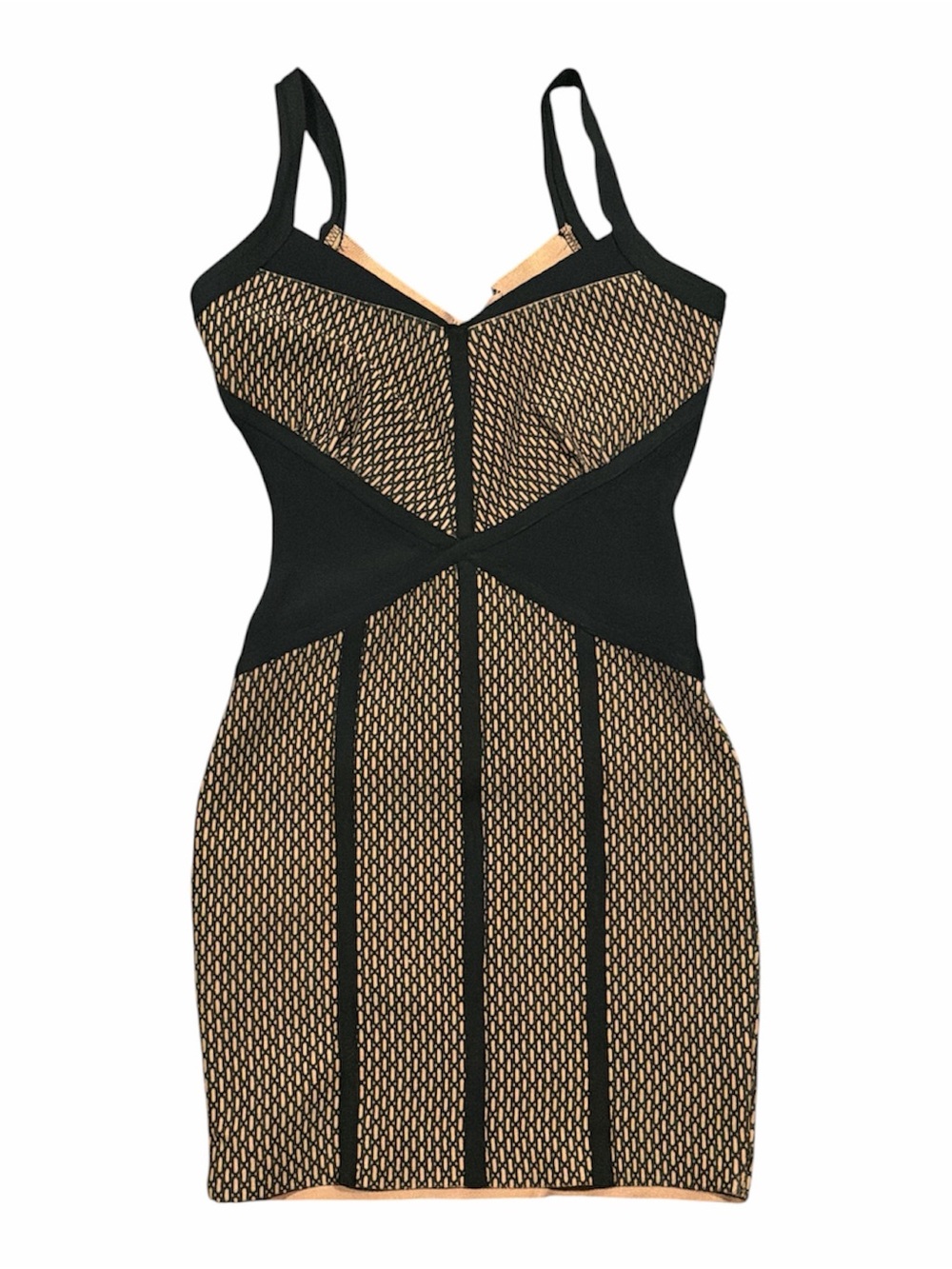 Bebe Black and Nude Bandage Panel Bodycon Slip Dress XS- Women